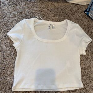 H&M White Cropped Fitted T-Shirt